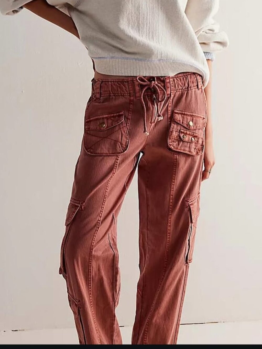 Free People Tahiti Pull-On Cargo Pants in Dusty Rose